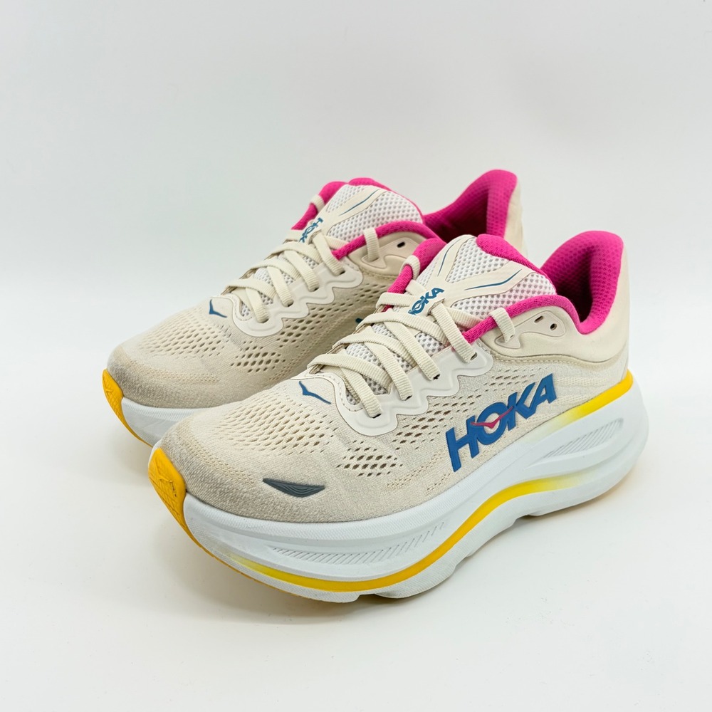 Hoka Bondi 9 Alabaster Sunset Pink Yellow Womens 8 Running Shoes Chunky Sneakers